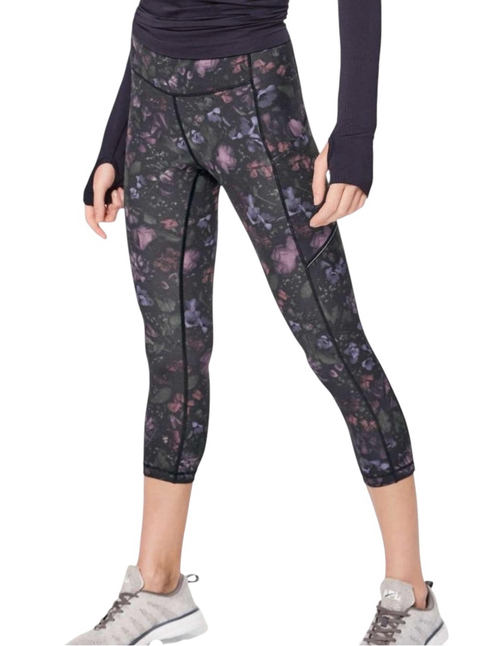 lululemon athletica Black Floral Print Capri Leggings 4